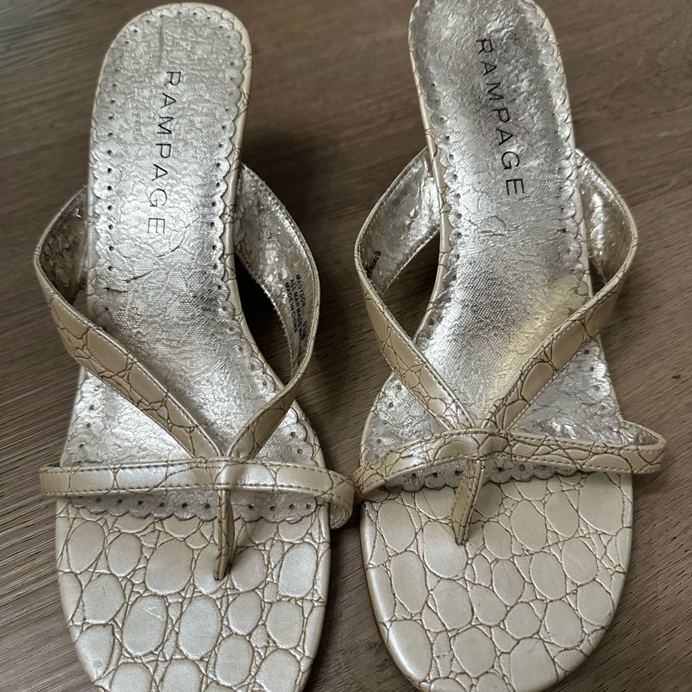 Rampage Gold Kitten Heel Sandals with Metallic Straps